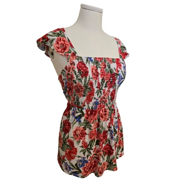 Floral Peplum Top Plus Size Red Pink White Stretchy Cute Ruffle Beach Sz XL - Picture 7 of 9